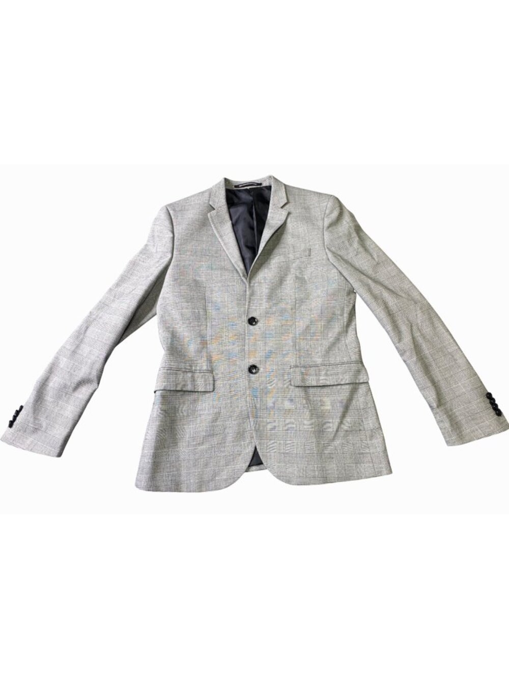 Mens H&M Blazer 38R Gray Skinny Fit Suit Sport Coat Modern Patchwork Plaid